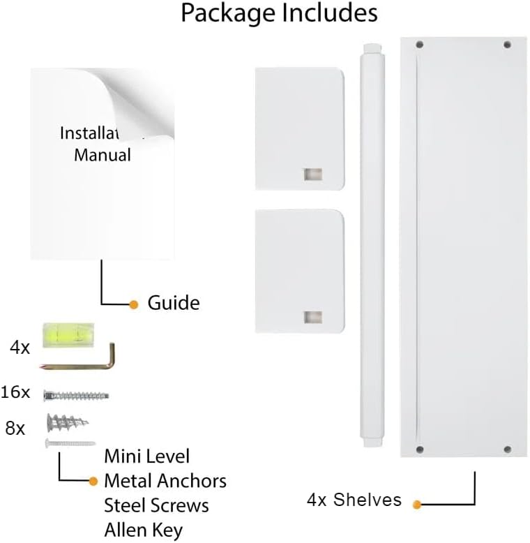 Onlysky Set of 4 Wall-Mounted Kid's Bookshelf - White Floating Nursery Book Shelves - Durable Wood Construction - Ideal for Nursery Decor, Kids Room, Toy Storage, 16 Inches, ETJ001