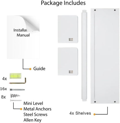 Onlysky Set of 4 Wall-Mounted Kid's Bookshelf - White Floating Nursery Book Shelves - Durable Wood Construction - Ideal for Nursery Decor, Kids Room, Toy Storage, 16 Inches, ETJ001