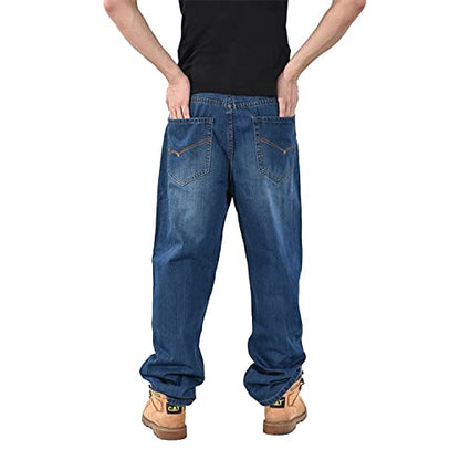 EnllerviiD Men's Relaxed Fit Classic Jeans - Loose Fashion Baggy Comfort Plain Hip Hop Denim Pants