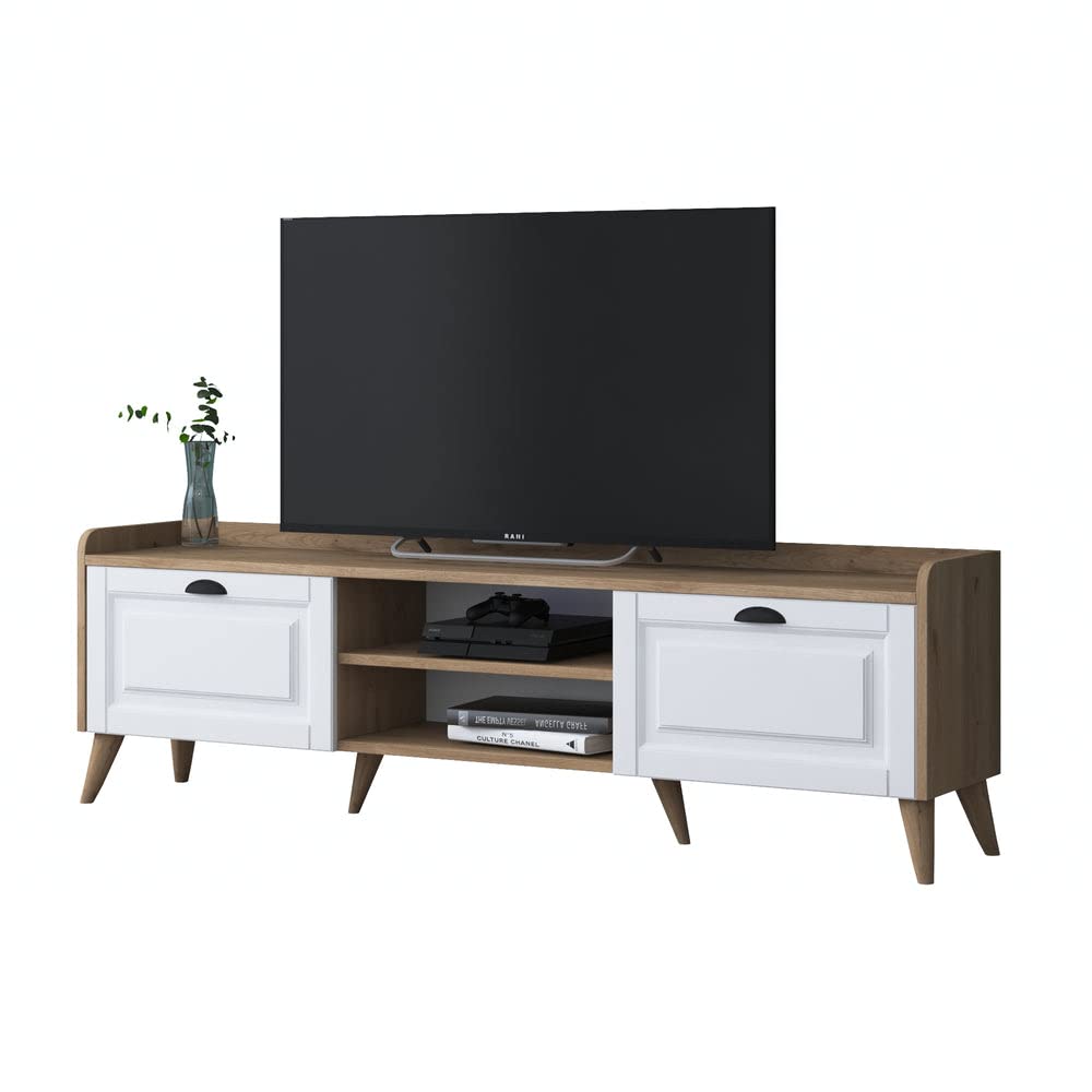 Home Canvas Coast Tv Unit Modern Free Standing Tv Stand 180 cm - Walnut and White