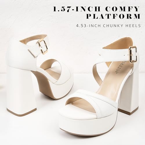 WSKEISP Platform Chunky Heels for Women Trendy Square Toe Heeled Sandals Black White Pink Silver Gold High Heels Ankle Strap Party Wedding Dress Pumps