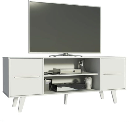 MADESA TV Stand with Storage Space and Cable Management, for TVs up to 55 Inches, Wood, 136 W x 54 H x 39 D Cm – White