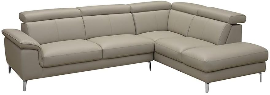 Danube Home Aston Right Corner Half Leather Sofa | Modern Design L-Shape Sofas | Comfortable Living Room Furniture L 291 x W 220 x H 83 cm - Warm Grey