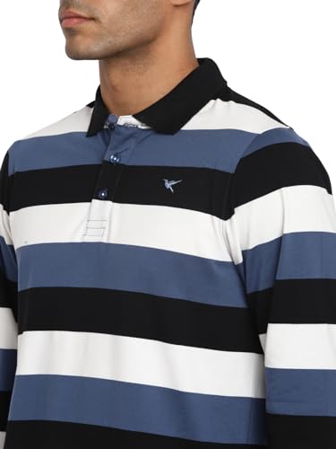 Deniklo Men's Polo Collar Full Sleeves Striped T-Shirt with Embroidery DK 240