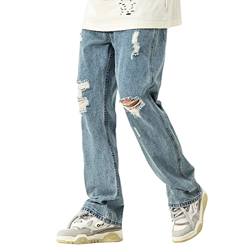 DOSLAVIDA Men's Baggy Jeans Loose Fit Ripped Distressed Jean Relaxed Skateboard Denim Pants with Holes