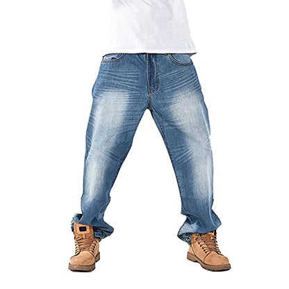 EnllerviiD Men's Relaxed Fit Classic Jeans - Loose Fashion Baggy Comfort Plain Hip Hop Denim Pants