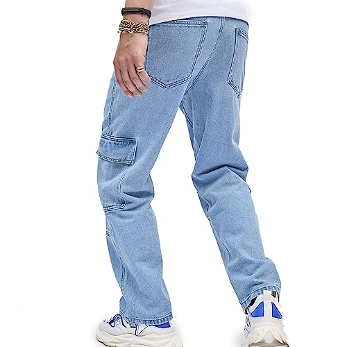 WEIBUMAOYI Men's Loose Fit Pants Relaxed-Fit Men Jeans Washed Oversize Straight Leg Carpenter Jean