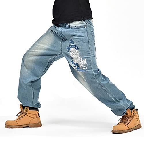 LUOBANIU Men's Vintage Hip Hop Style Baggy Jeans Denim Loose Fit Dance Skateboard Pants