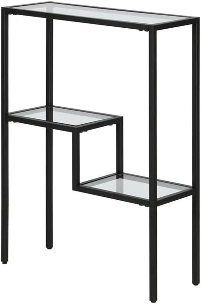 LINGWEI Modern Console Table with Glass Shelves & 1.3cm Thick Metal Frame - Pre-Assembled 3-Tier Entryway Table for Living Room, Hallway, or Sofa Side (Style-3)