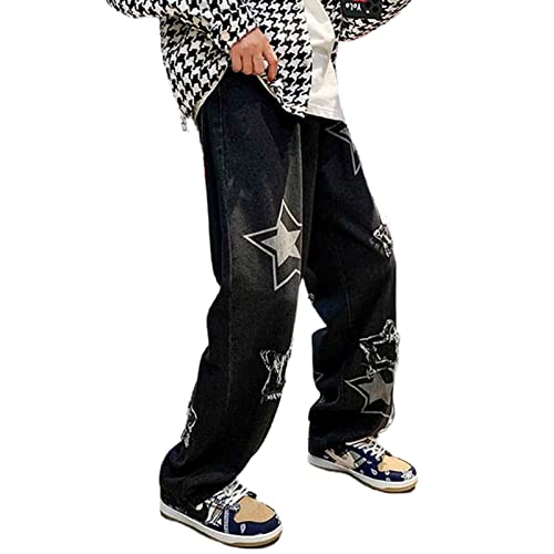 FantasyGears Y2k Jeans Men Grunge Hip Hop Baggy Pants Straight Leg Graphic Denim Joggers Loose Goth Trousers Streetwear