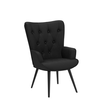 Furniliving Velvet Accent Chair Modern Upholstered Side Armchair with Tapered Legs Tufted Button Wingback Sofa Chairs Tall Back Reading for Living Room Bedroom Waiting Room, Black