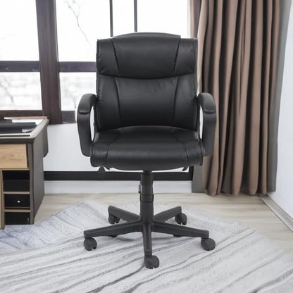 Amazon Basics Padded Office Desk Chair with Armrests, Adjustable Height/Tilt, 360-Degree Swivel, 124.7 kilograms Capacity, 61.46 x 60.96 x 88.39 centimeters, Black