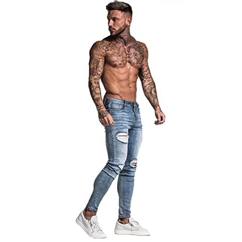 GINGTTO Men's Skinny Stretch Jeans Slim Fit Ripped Pants For Men Elastic Waist