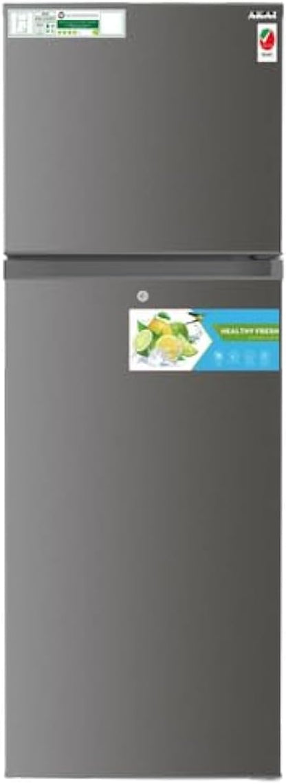 AKAI 335Liters Double Door Top Mount Free Standing Total No Frost Refrigerator Titanium Finish R600a Refrigerant 4 Stars ESMA Ratings One Year Warranty New Edition RFMA-S335WTA