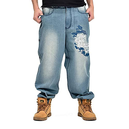 LUOBANIU Men's Vintage Hip Hop Style Baggy Jeans Denim Loose Fit Dance Skateboard Pants