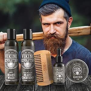 Viking Revolution Beard Grooming Kit for Men- Ultimate Beard Kit Includes 100% Boar Beard Brush, Beard Comb, Citrus Beard Balm, Unscented Beard Oil, Beard & Mustache Scissors