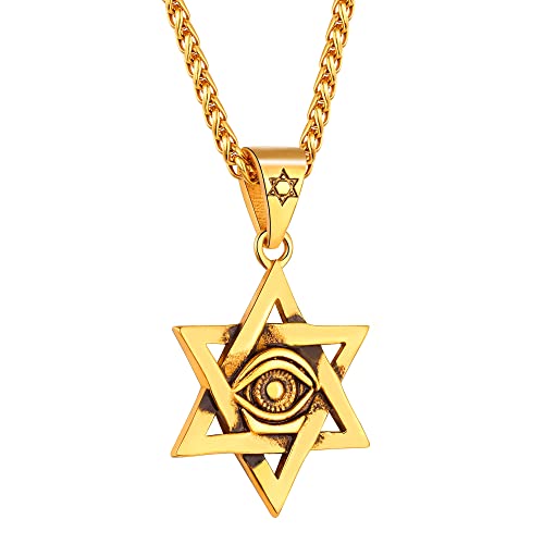 U7 Ancient Egyption Jewelry Stainless Steel 18K Gold Plated Eye of Horus Necklace, Ankh Cross Pendant, Men Women Fashion Jewelry with Chain 22 Inch, Send Gift Box