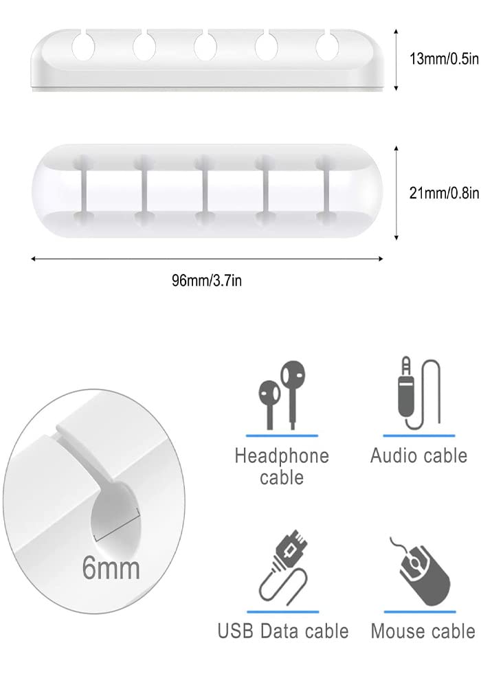 Coralblue - Cable Management Clips for Power Cord, USB Cable, TV Cable, PC, Home and Office, Desktop Cable (3, 5 or 7 Cables) - 3 Pieces - White