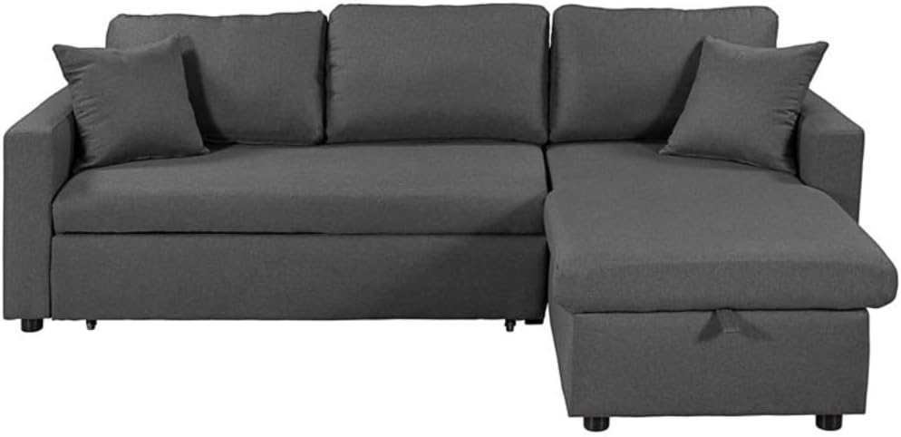 Karnak Diwan Sofa Cum Bed With Cushions L-Shaped Storage Space | Convertible Living Room Furniture (Grey)