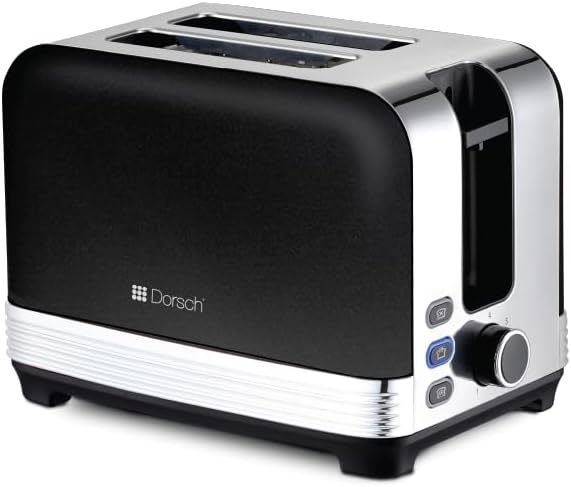 Dorsch TS-90 Bread Toaster - Defrost Function, 2-Slice Capacity, Crumb Collector Tray - Dual Slots, Controlled Toasting, 780-930W Power - Black & Silver, 2-Year Guarantee