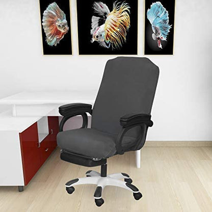 SARAFLORA Polyester Solid Stretch Washable Computer Chair Slipcovers for Universal Rotating for Boss, Office Chair (Large, Black)