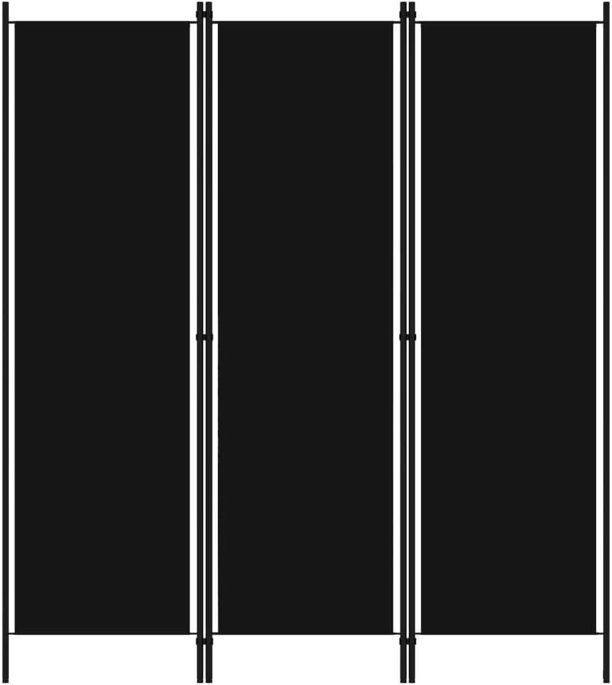 vidaXL 3-Panel Room Divider Folding Panel Screen Movable Partition Privacy Separator Wall Furniture Indoor Bedroom Office Black 150x180 cm