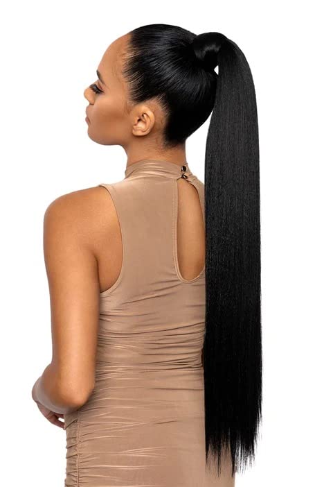 Long Straight Ponytail Extension Wrap Around Off Black Synthetic Hair Extensions One Piece Hairpiece Pony Tail Extension for Women (STRAIGHT, 1B)