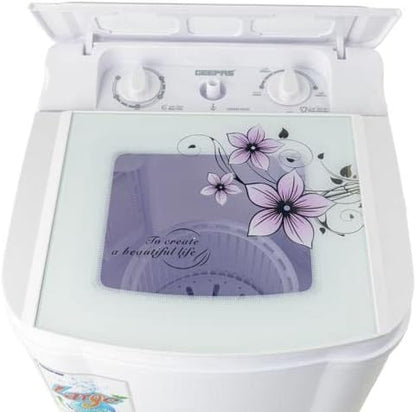 Geepas Washing Machine, 2-In-1 Function, 3.5 Kg, Gswm18040 - Tempered Glass Cover, Wash With Separate Spin, High Spin Speed, 2 Years Warranty