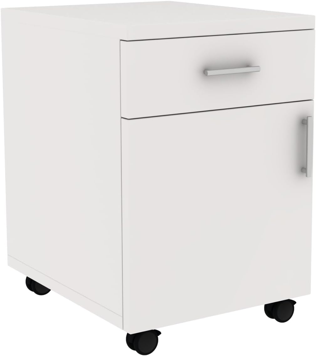 RIGID Mobile Pedestal Filing Cabinet with 1 Drawer and 1 Door File Cabinet Storage Organizer with Movable Wheels for Home & Office (Industrial Wood)