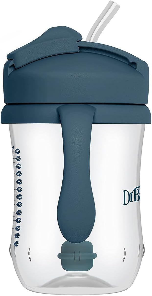 Dr. Brown's Milestones Baby's First Straw Cup Sippy Cup with Straw 6m+, 9oz/270ml, Dark Blue