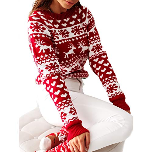 Women Sweater Christmas Oversized Pullover Sweaters Reindeer Snowflake Graphic Long Sleeve Crew Neck Knit Tops