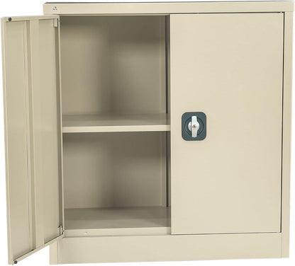 RIGID Office Cupboard Low Height, Steel Filing Cupboard, Cabinet with Shelves Storage Compartment (White)