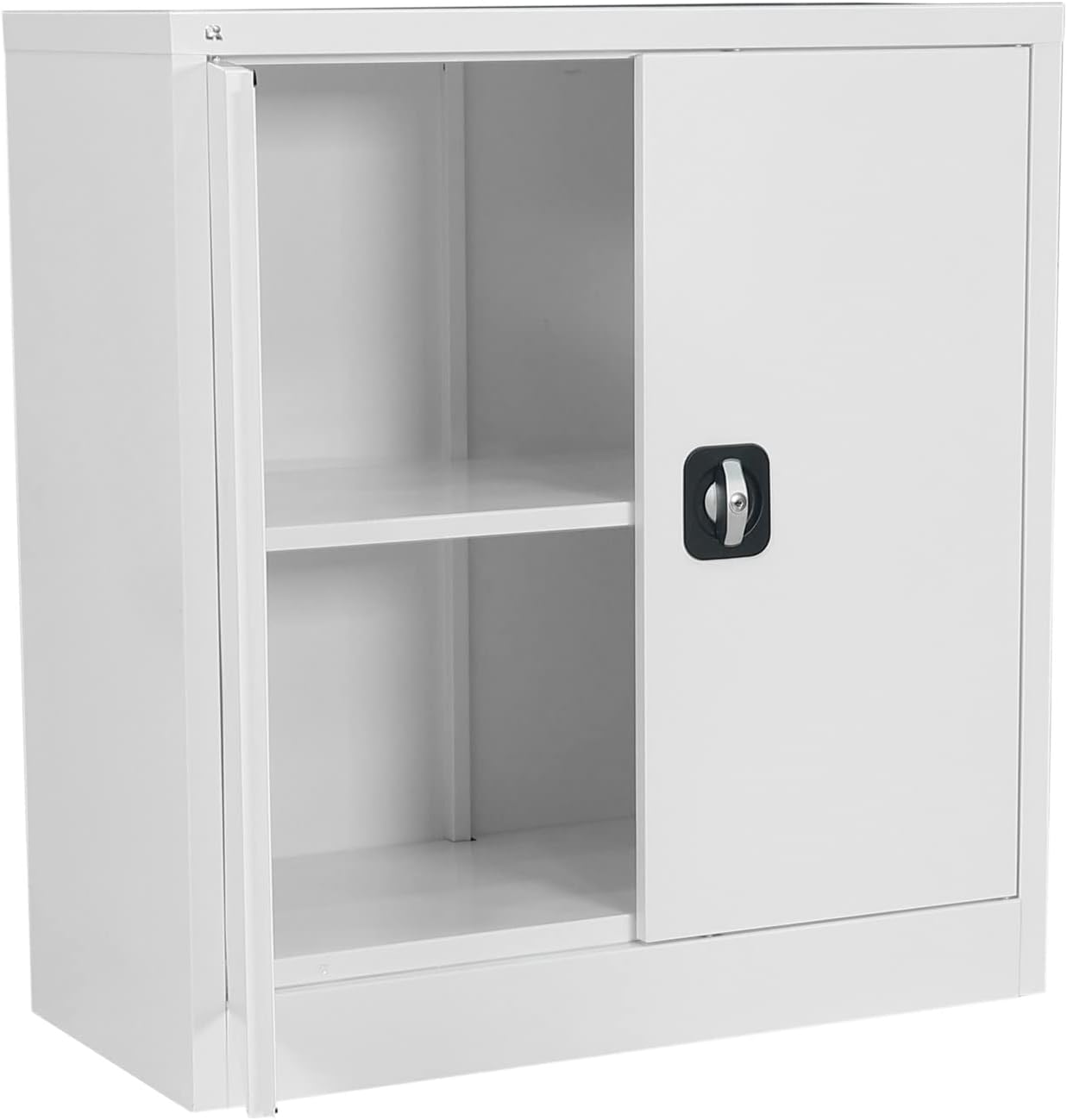 RIGID Office Cupboard Low Height, Steel Filing Cupboard, Cabinet with Shelves Storage Compartment (White)