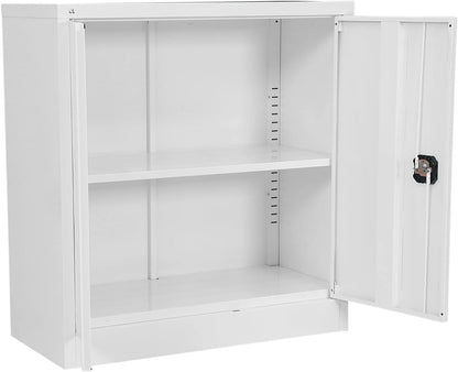 RIGID Office Cupboard Low Height, Steel Filing Cupboard, Cabinet with Shelves Storage Compartment (White)