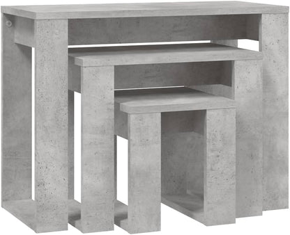 vidaXL 3x Nesting Tables Home Living Room Bedroom Furniture Accessory Accent End Side Nest of Table Nightstand Set Engineered Wood Concrete Grey