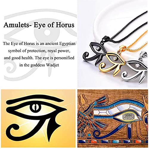 U7 Ancient Egyption Jewelry Stainless Steel 18K Gold Plated Eye of Horus Necklace, Ankh Cross Pendant, Men Women Fashion Jewelry with Chain 22 Inch, Send Gift Box