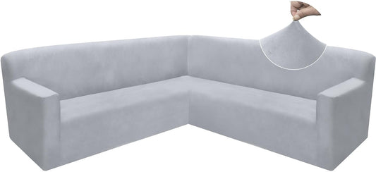 ALIECOM Corner Sectional Sofa Cover L Shaped Couch Covers Velvet Magic Stretchy Soft U Shape Sofa Slipcovers Anti Slip Living Room Furniture Protector Cover for Pets Dogs Cats (Light Gray, X-Large)