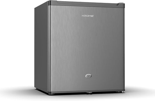 KROME 60L Gross, Single Door Compact Refrigerator, Energy Class A+, Reversible Door, Mini Fridge Suitable for Kitchen, Bedroom Office & Minibar, INOX Color, 5 Year Compressor Warranty- KR-RDC60H