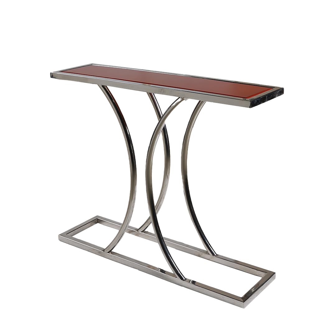 RIGID Console Table | Corner End Table with Stainless Steel Frame and Glass Top for Living Room, Office