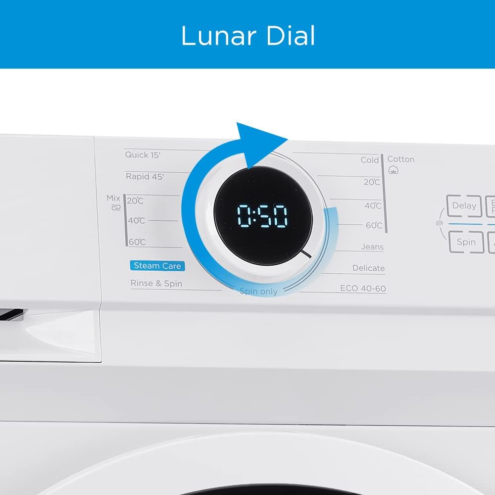 Midea 7KG Front Load Washing Machine with Lunar Dial, 5 Star Rating, 1200 RPM, 15 Programs, Fully Automatic Washer, Digital LED Display, Child Lock, 90° Hygiene, Mute Function, White - MF100W70W