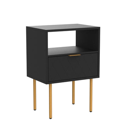 Aobafuir Nightstand, 2 Drawer Dresser for Bedroom, Small Side Table with 2 Drawers, Bedside Furniture, Night Stand, End Table with Gold Frame for Bedroom, Living Room, White Stripe