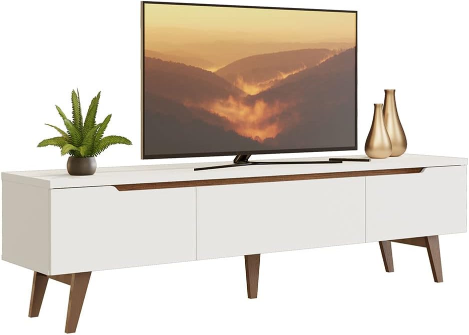 MADESA TV Stand with 2 Doors 1 Drawer, for TVs up to 75 Inches, Wood, 180 W x 40 D x 50 W Cm – White