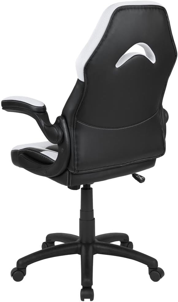 Flash Furniture X10 Gaming, Racing Office Ergonomic Computer PC Adjustable Swivel Chair with Flip-up Arms, Gray/Black LeatherSoft