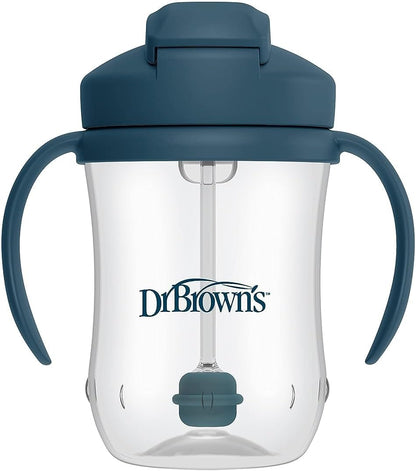 Dr. Brown's Milestones Baby's First Straw Cup Sippy Cup with Straw 6m+, 9oz/270ml, Dark Blue