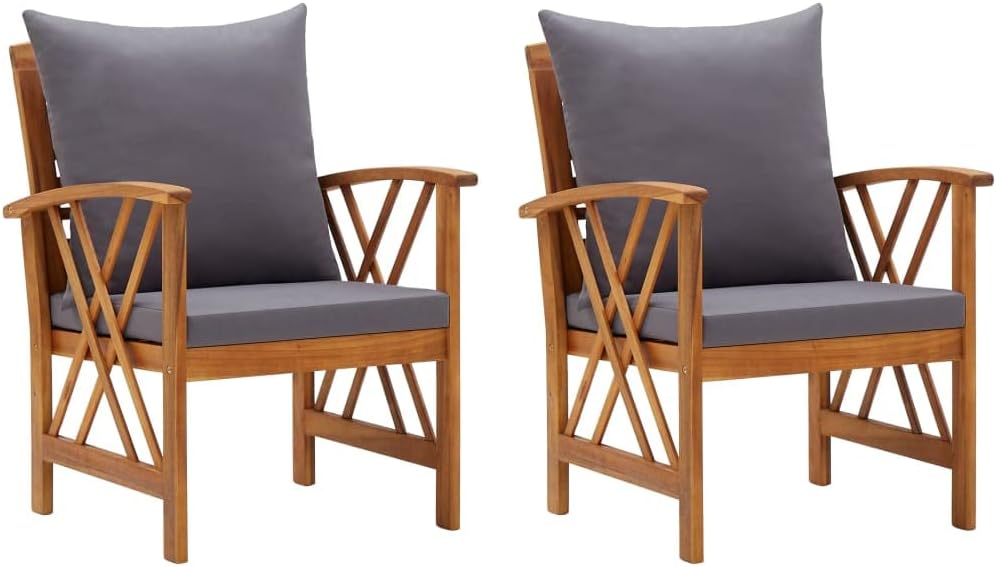 vidaXL 2x Solid Wood Acacia Garden Chairs with Cushions Patio Sofa Seating Wooden Chair Outdoor Balcony Terrace Yard Lawn Furniture