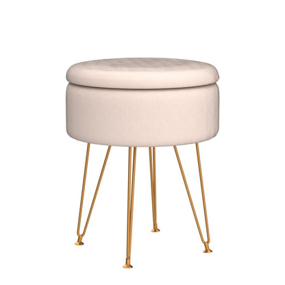 Cpintltr Footrest Footstools Round Velvet Ottoman with Storage Space Soft Vanity Chair with Memory Foam Seat Small Side Table Hallway Step Stool 4 Gold Metal Legs with Adjustable Footings Champagne