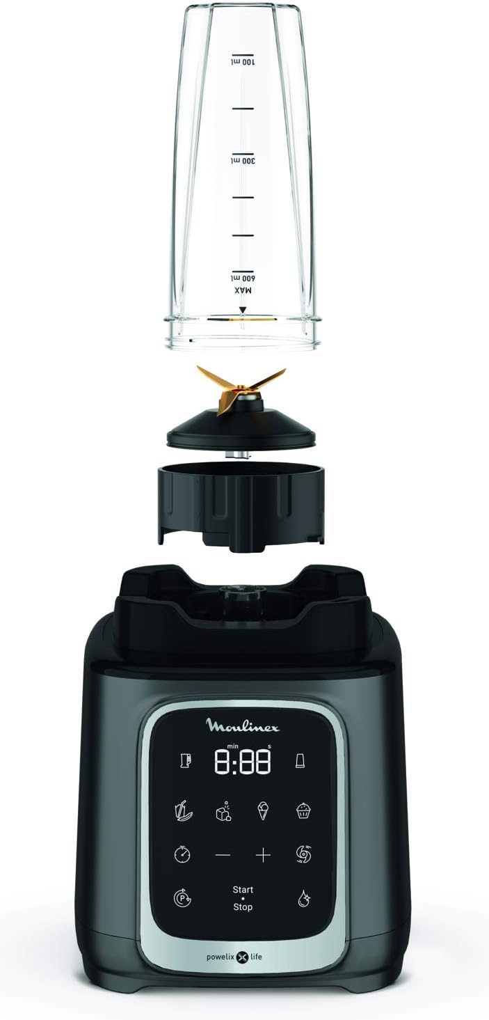 MOULINEX Blender | BlendForce XXL Jar 2.8 L Blender Smoothie Maker | Mixer | 600 W | 2 Attachments | 2.8L XXL Plastic Jar| 6 Powelix Blades | Ice Crush | 2 Speeds | 2 Years Warranty | LM458127