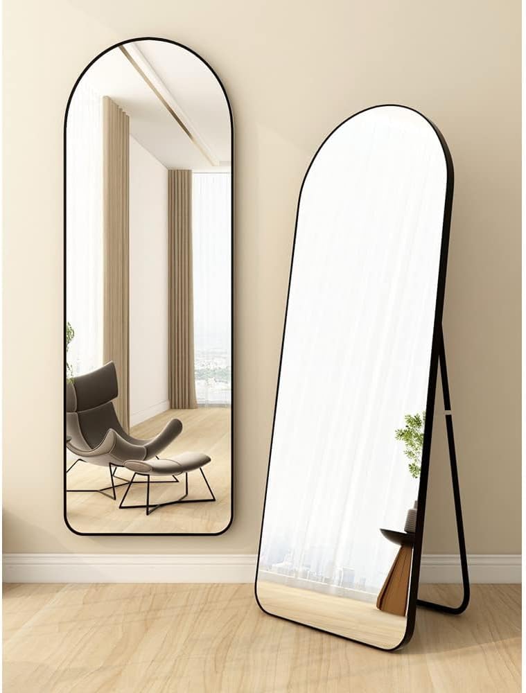 AIRFUL Mirror Full Length 152cm-42cm Arched Aluminum alloy Large Standing Dressing Mirror Hanging Leaning Against Wall Mounted Mirror with Stand for Bedroom Locker Room Living Room (Black)