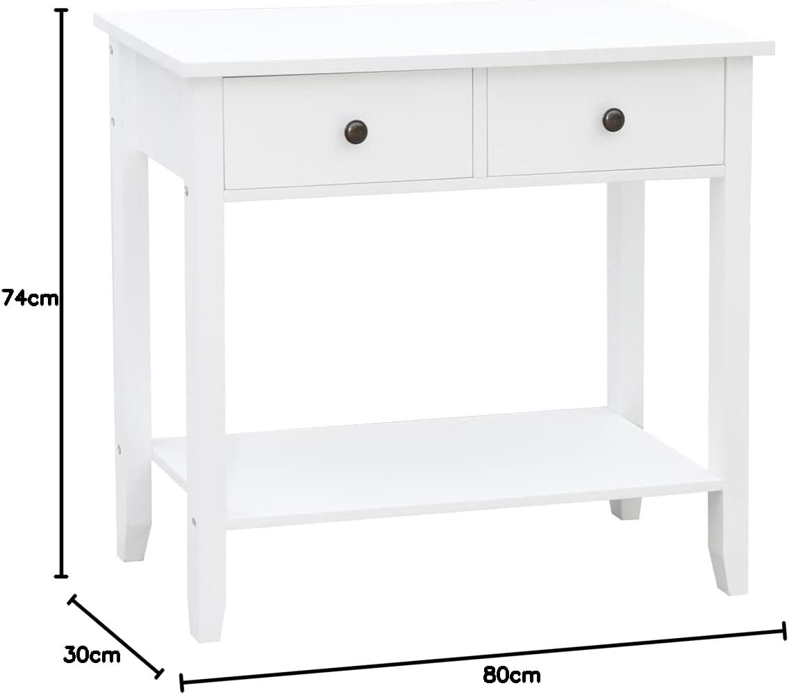 Vida Designs Windsor Console Table With Undershelf, Living Room,Hall Way Furniture (2 Drawer, White)