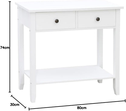 Vida Designs Windsor Console Table With Undershelf, Living Room,Hall Way Furniture (2 Drawer, White)